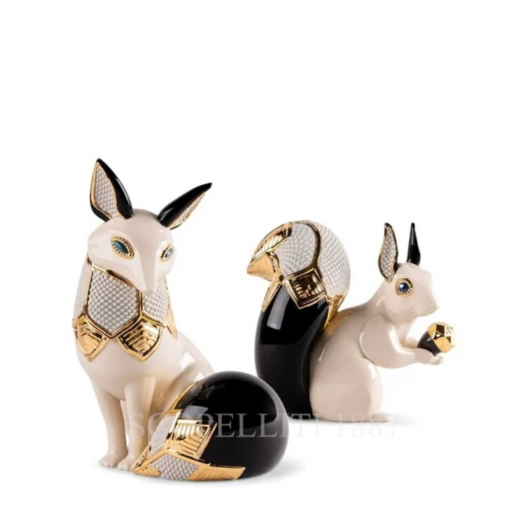 lladro fox and squirrel jewel sculpture set