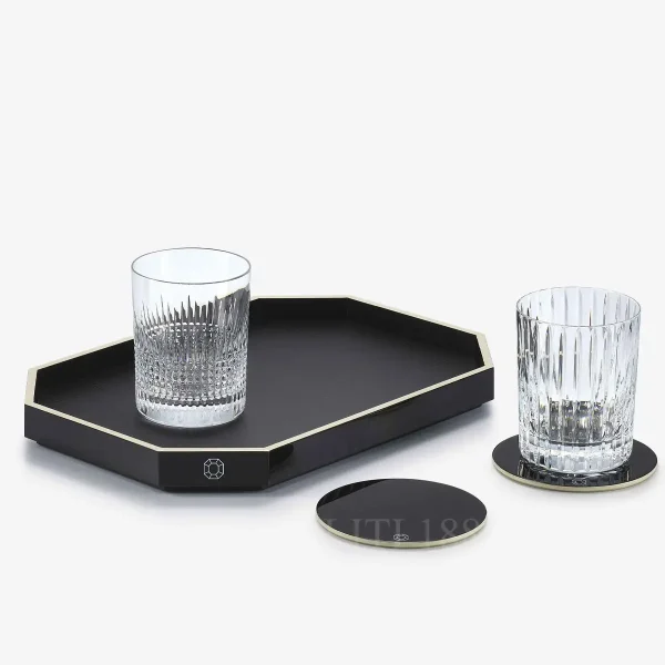 baccarat octogone coaster black with tray