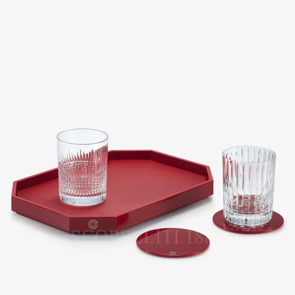 baccarat octogone coaster red with tray