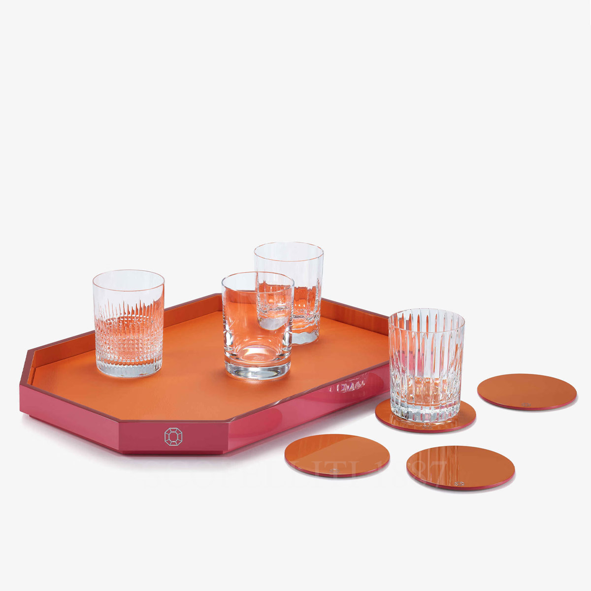 baccarat octogone coaster orange with tray