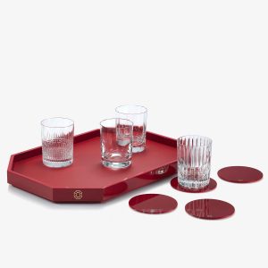 baccarat octogone coaster red with tray