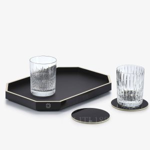 baccarat octogone tray black with coasters