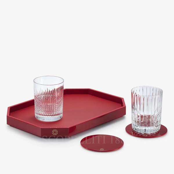 baccarat octogone tray red small with coasters