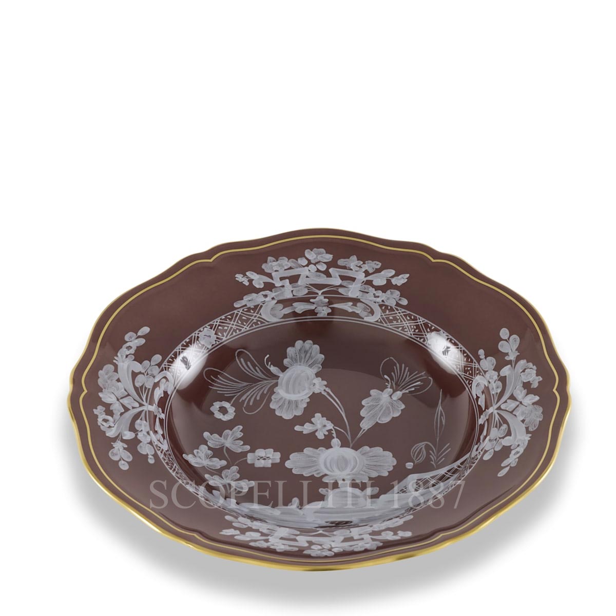 ginori 1735 oriente italiano brown soup plate view