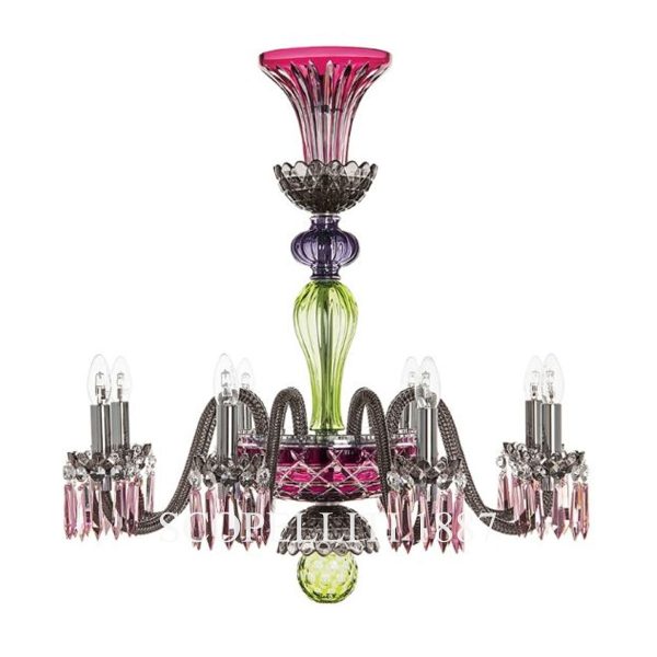 saint louis arlequin 8 light chandelier amethyst chartreuse green and flannel grey