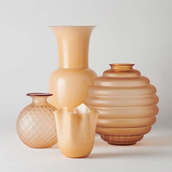 venini murano glass vases in peach colour