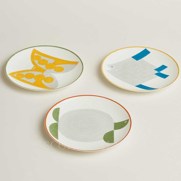 hermes dessert plate animaux nattes - set of 3