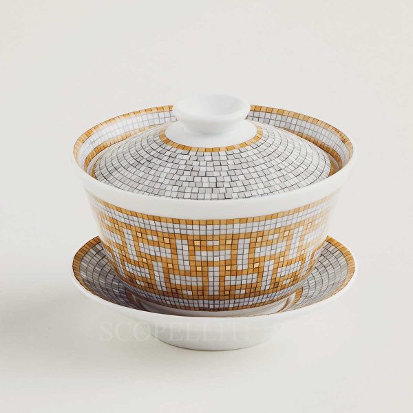 hermes small cup with lid mosaique gold