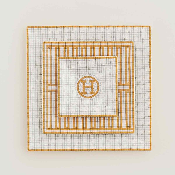 hermes square plate set of 3 pieces mosaique gold