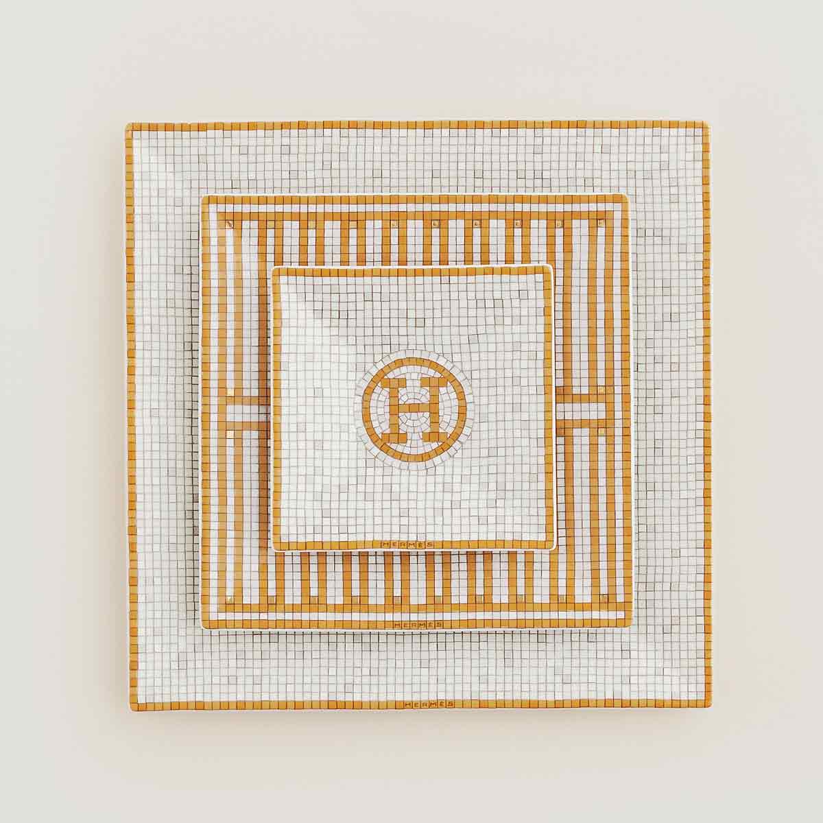 hermes square plate set of 3 pieces mosaique gold