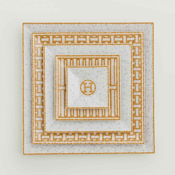 hermes square plate set of 5 pieces mosaique gold