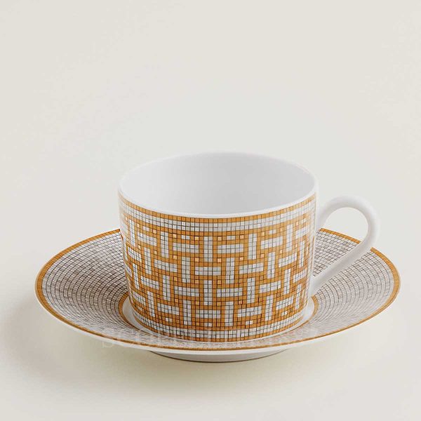 hermes tea cup mosaique gold