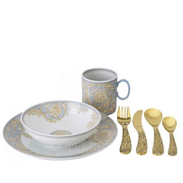 versace kids dinner set barocco blue 7 pcs