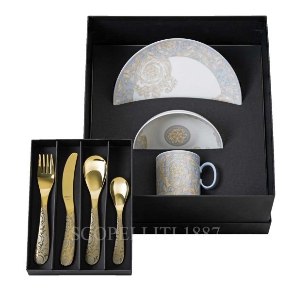 versace kids dinner set barocco blue with cutlery