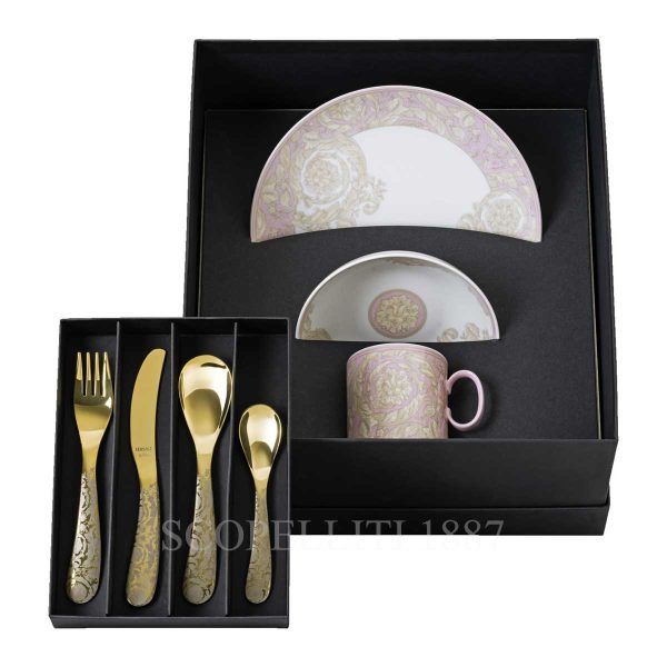 versace kids dinner set barocco rose with cutlery