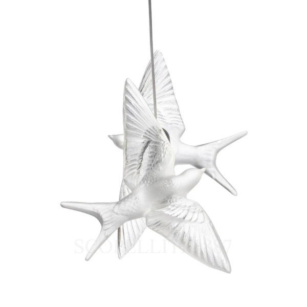 Lalique 2 Swallows Chrome Ceiling Lamp Details