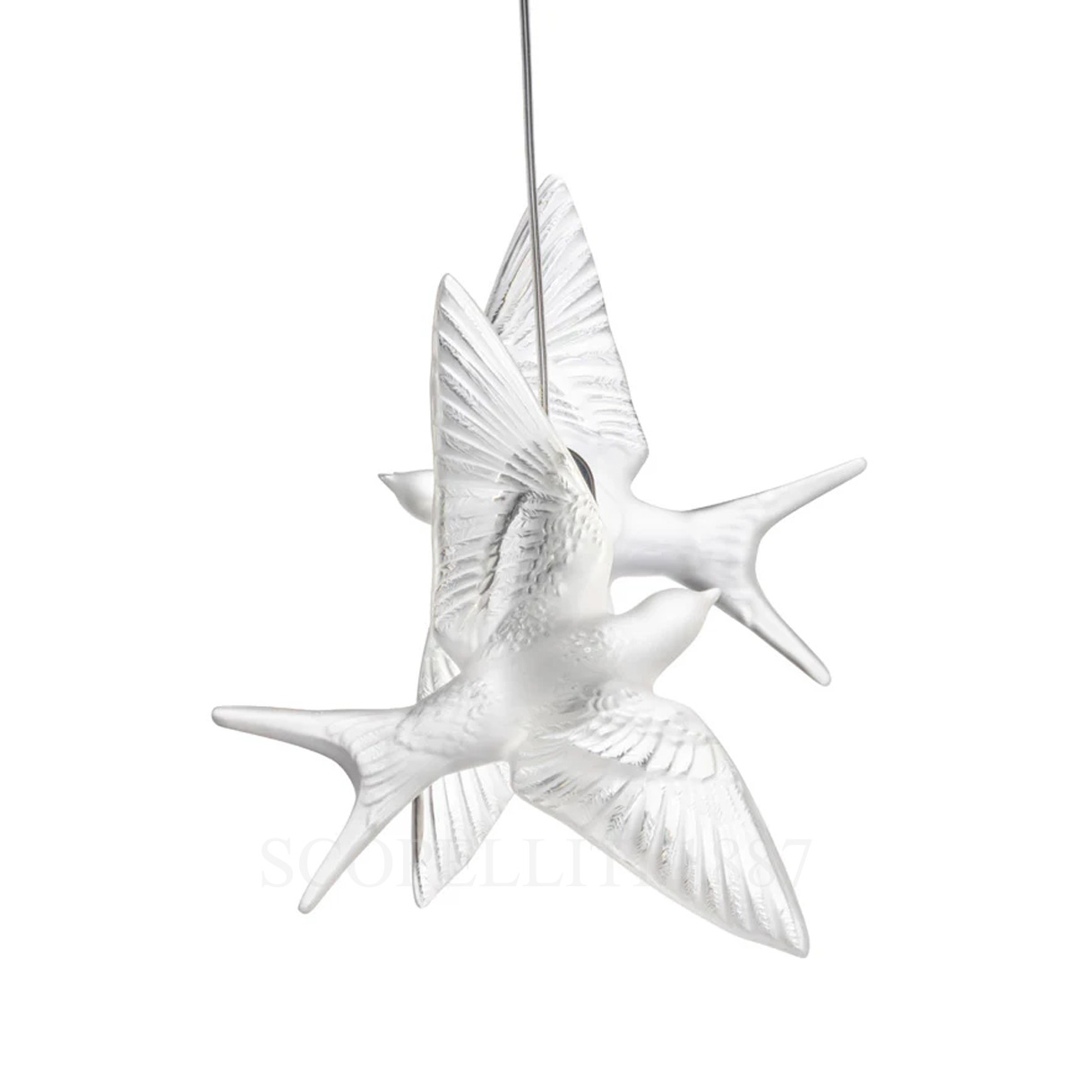 Lalique 2 Swallows Chrome Ceiling Lamp Details