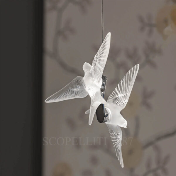 Lalique 2 Swallows Chrome Ceiling Lamp Photo