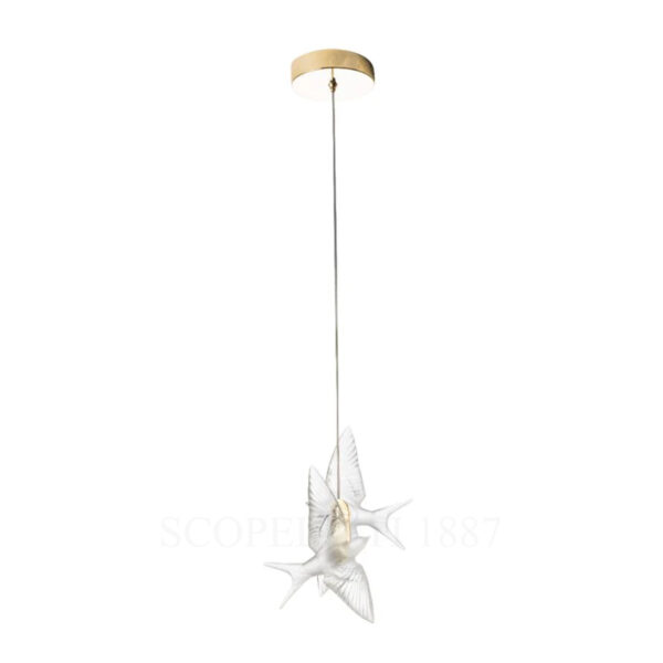 Lalique 2 Swallows Satin Gilded Ceiling Lamp