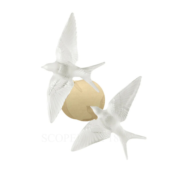 Lalique 2 Swallows Satin Gilded Wall Sconce