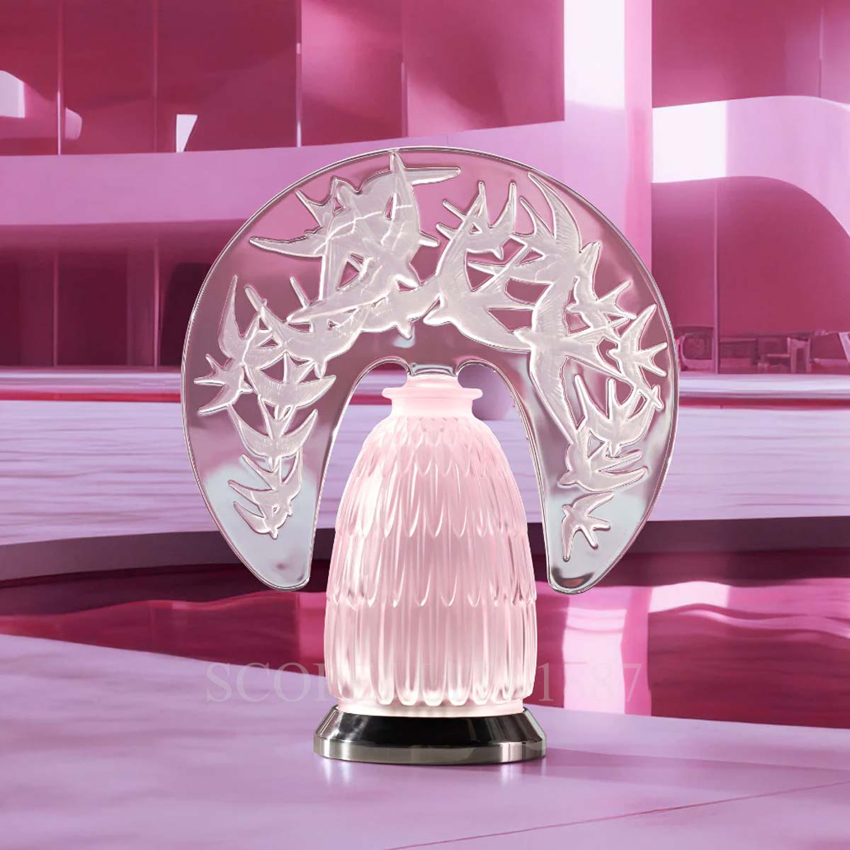 Lalique Swallows Wireless Lamp Pink Luster Crystal Photo