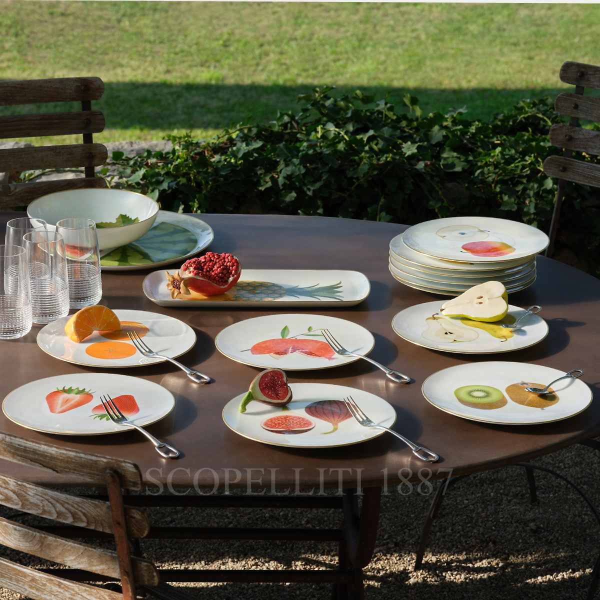 Luxury set of 6 Hermes Kaorumi Yellow Fruit Dessert Plates