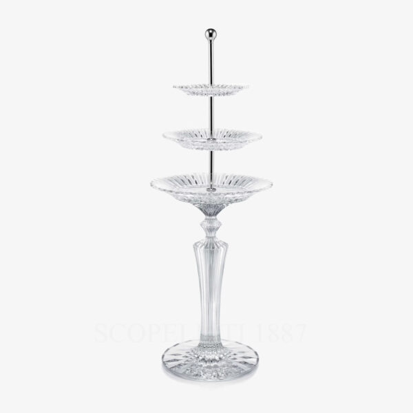 baccarat mille nuits clear crystal tall pastry stand with metallic tray