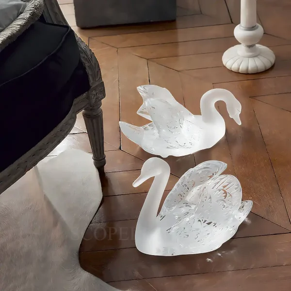 lalique swan head down sculpture
