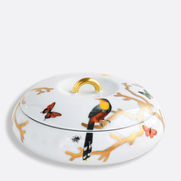 bernardaud aux oiseaux pebble box in limoges porcelain with bird motifs and gold detailing