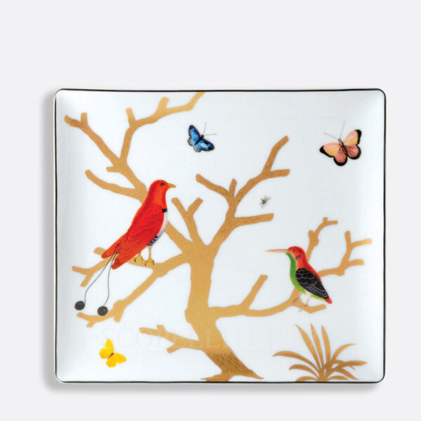 bernardaud aux oiseaux rectangular tray in limoges porcelain with hand-painted bird motifs