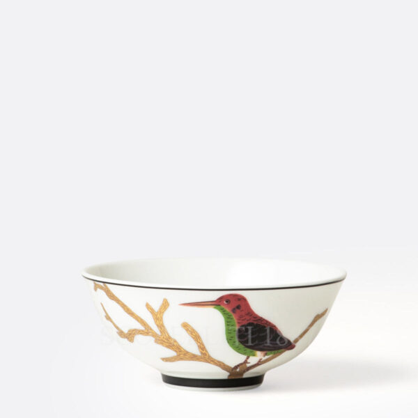 bernardaud aux oiseaux rice bowl in limoges porcelain with hand-painted bird motifs