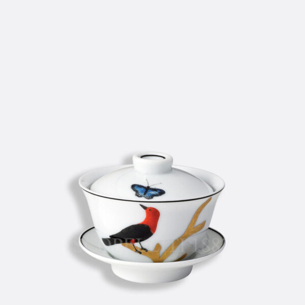 bernardaud aux oiseaux small covered cup in limoges porcelain with hand-painted bird motifs