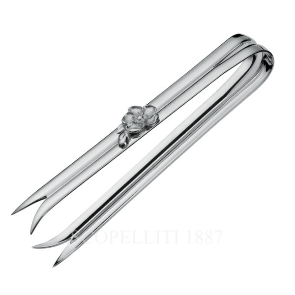 christofle anemone silver plated ice tongs, 20 cm. elegant belle époque-inspired design for cocktail service. shop luxury christofle at scopelliti 1887.