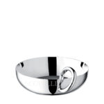 christofle vertigo medium bowl in silver plate with iconic ring handle by andrée putman. perfect for serving or as a luxury décor accent.