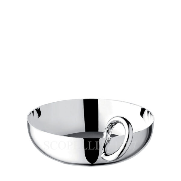 christofle vertigo medium bowl in silver plate with iconic ring handle by andrée putman. perfect for serving or as a luxury décor accent.