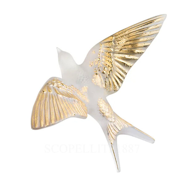 lalique swallow wall sculpture clear crystal gold stamped handcrafted in france