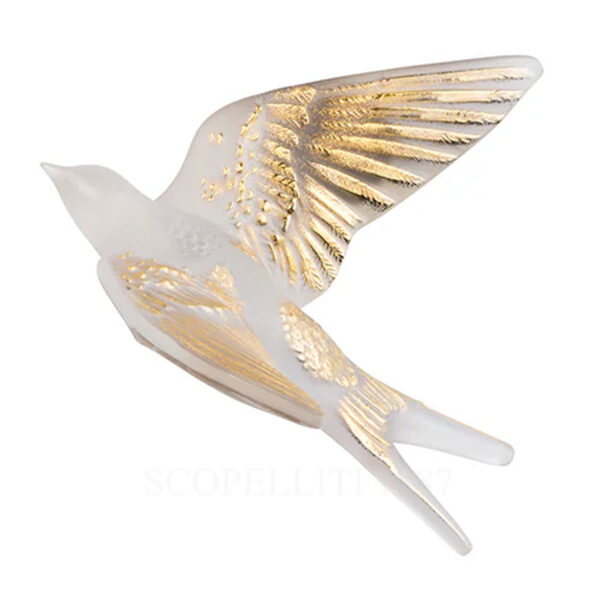 lalique swallow wall sculpture wings up clear crystal gold stamped handcrafted in france