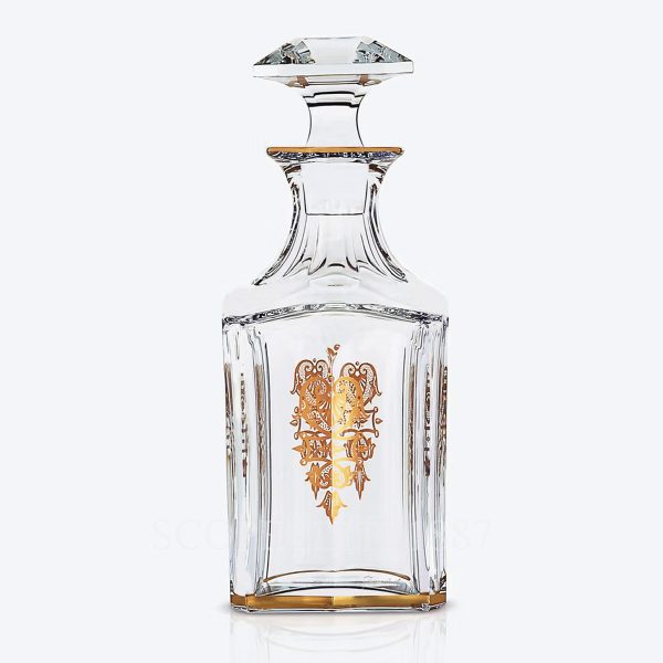 baccarat harcourt empire whisky decanter in clear crystal with gold details