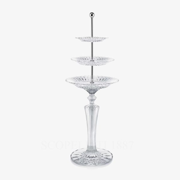 baccarat mille nuits clear crystal tall pastry stand with metallic tray