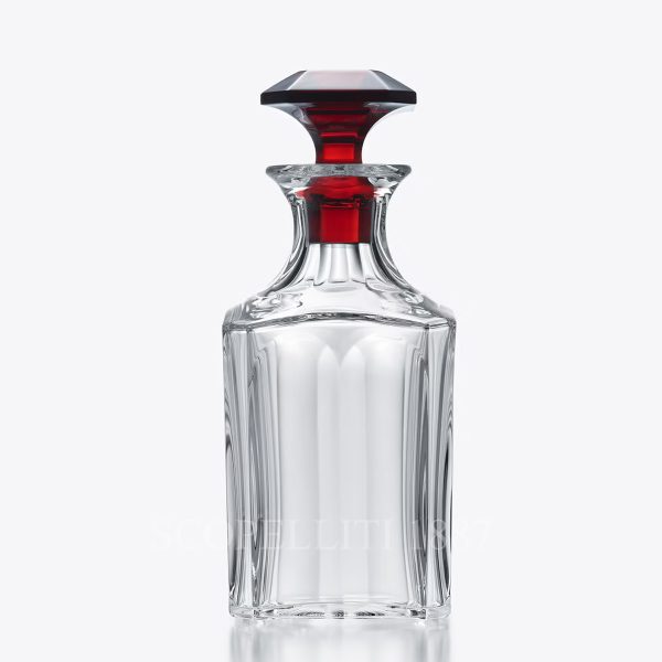 baccarat harcourt bouchon rouge whisky decanter in clear crystal with red stopper