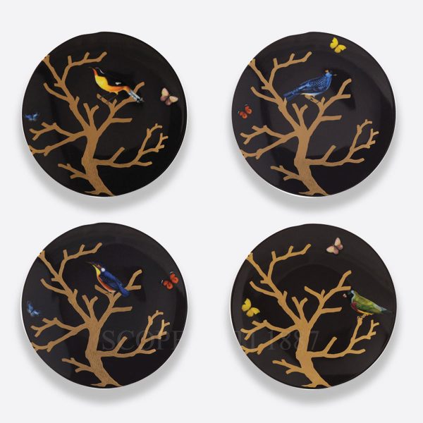 bernardaud aux oiseaux assorted plates set of 4, 21 cm limoges porcelain with bird motifs and gold detailing