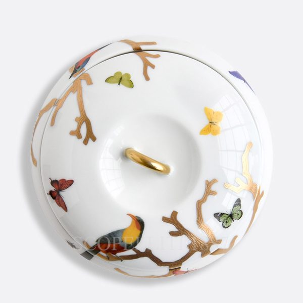 bernardaud aux oiseaux pebble box top in limoges porcelain with bird motifs and gold detailing