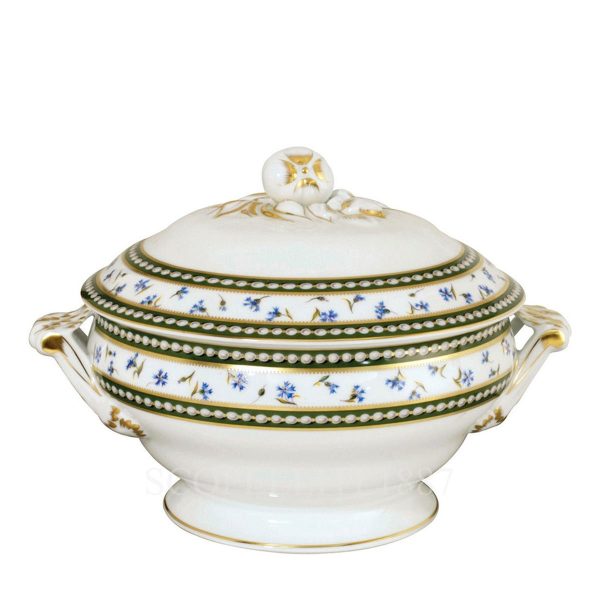 bernardaud marie antoinette porcelain soup tureen with cornflower and pearl motif 2.2 liters