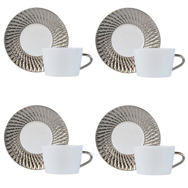 bernardaud twist platinum set four tea cups saucesr