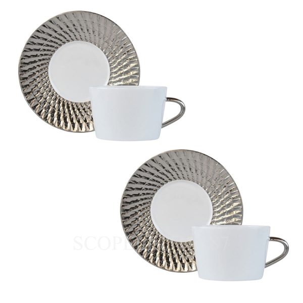 bernardaud twist platinum set two tea cups saucesr
