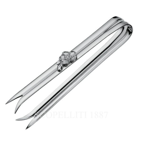 christofle anemone silver plated ice tongs, 20 cm. elegant belle époque-inspired design for cocktail service. shop luxury christofle at scopelliti 1887.
