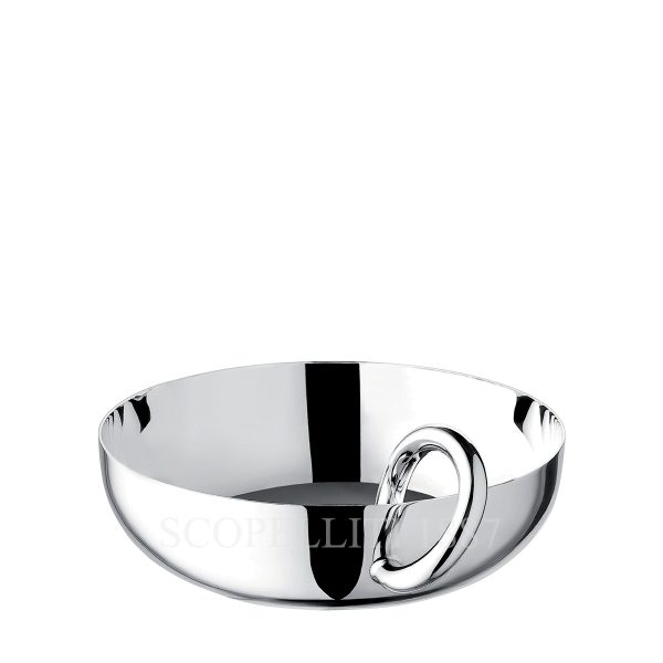 christofle vertigo medium bowl in silver plate with iconic ring handle by andrée putman. perfect for serving or as a luxury décor accent.