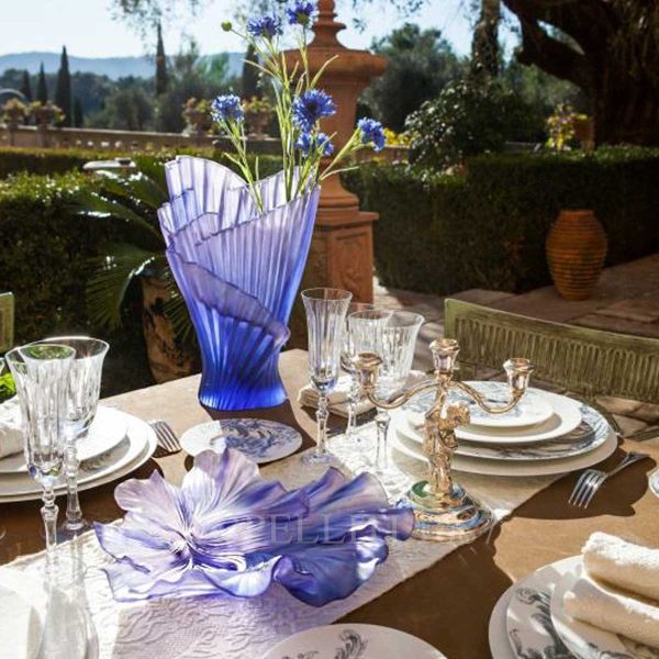 daum croisiere crystal draped bowl lilac and pleated vase
