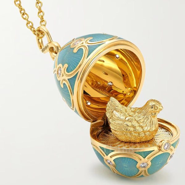 faberge gold diamond egg pendant turquoise hen