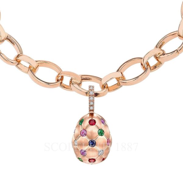 faberge 18k rose gold multicoloured brushed egg charm treillage